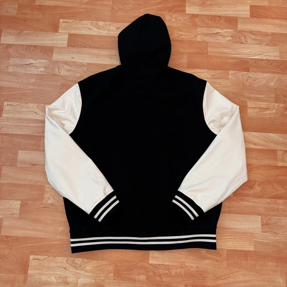 True Religion Mens NEW Varsity Jacket Jet Black White Letterman 108284 L